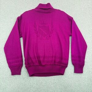 Kenneth Too! Sweater Womens M Magenta Preppy Crest Knit Turtleneck Vintage USA